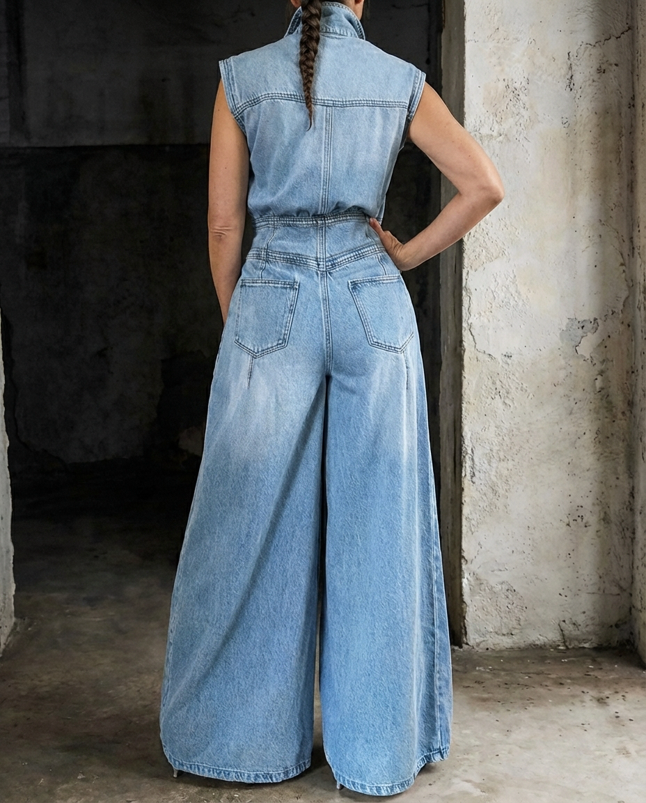 Selena Wide Leg Denim Jumpsuit 1