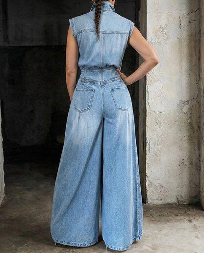 Selena Wide Leg Denim Jumpsuit 1
