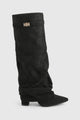 Women's mid-calf slouch boots with buckle strap