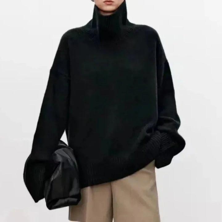 Women's plain knitted turtleneck sweater with long sleeves