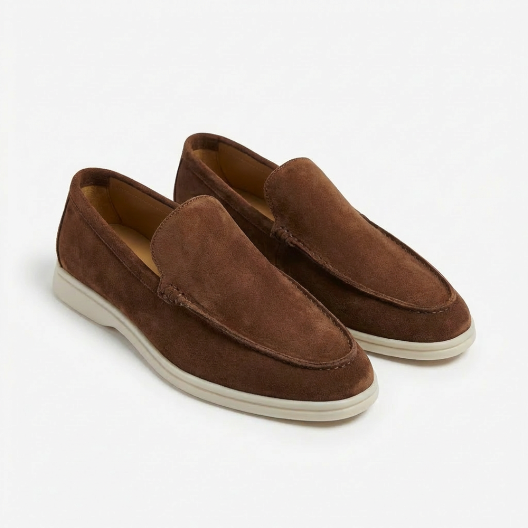 Men's slip-on loafers with moc stitching and contrasting soles