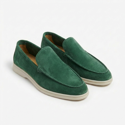 Men's slip-on loafers with moc stitching and contrasting soles