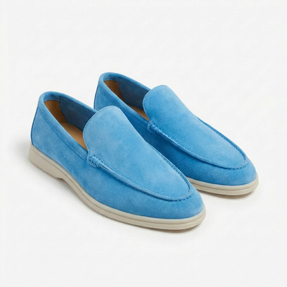 Men's slip-on loafers with moc stitching and contrasting soles