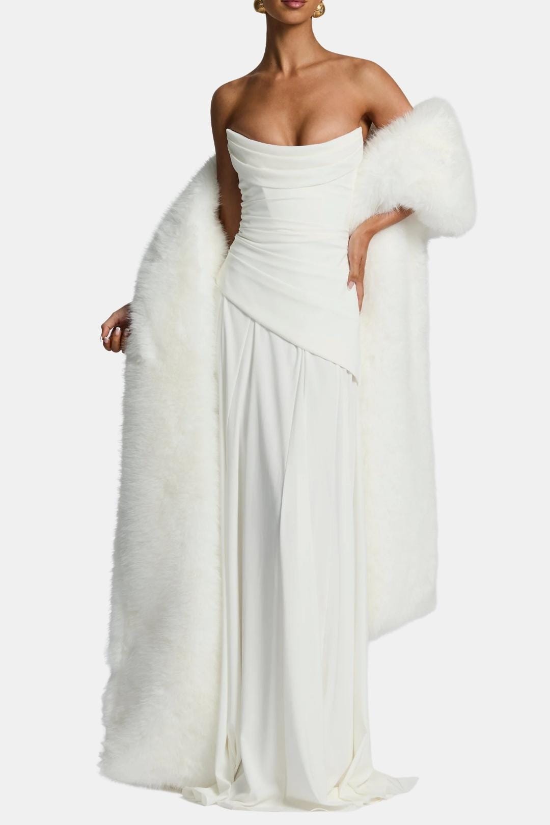 Women's floor-length faux fur shawl with wide collar