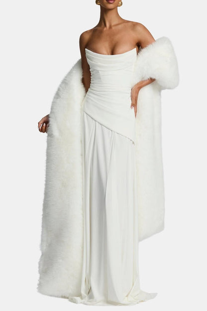 Women's floor-length faux fur shawl with wide collar