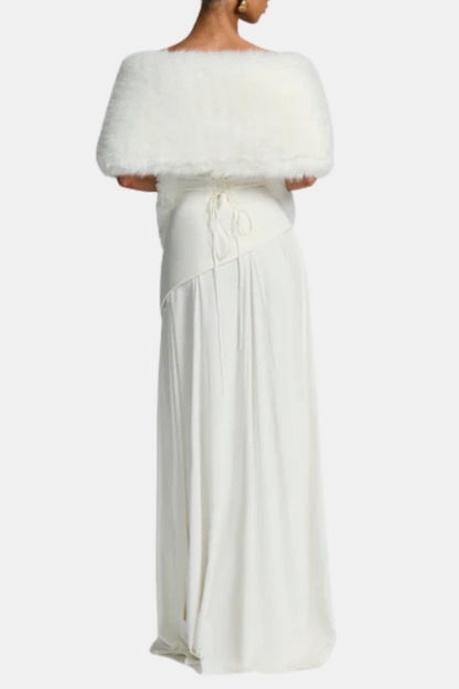Women's floor-length faux fur shawl with wide collar
