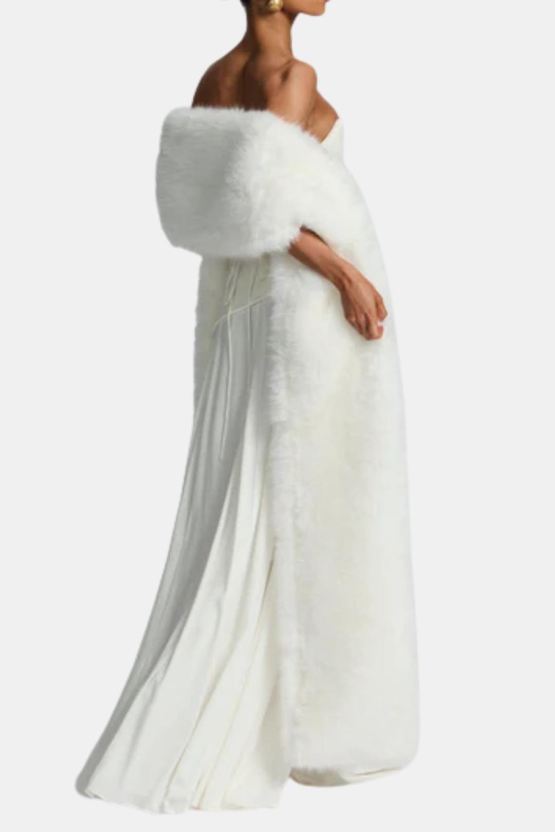 Women's floor-length faux fur shawl with wide collar