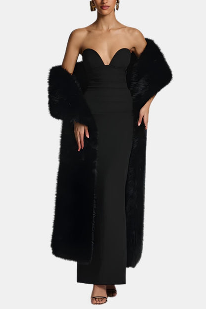 Women's floor-length faux fur shawl with wide collar