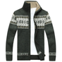Long-sleeve patterned knit cardigan with high collar and front zipper