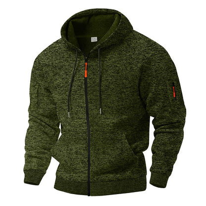 Men's textured hooded jacket with full zip front and long sleeves