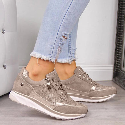 Women's casual lace-up sneakers with side zip and textured platform sole