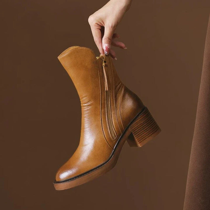 Women's ankle boots with side zipper and block heel