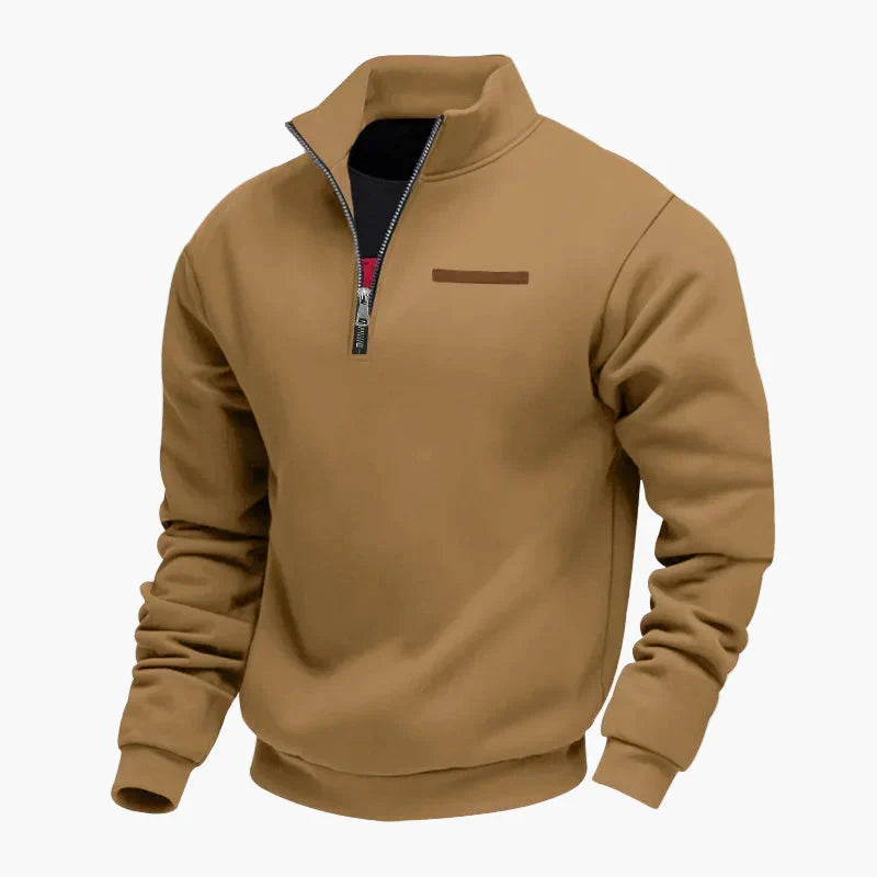 Men's quarter-zip sweatshirt with stand collar and long sleeves