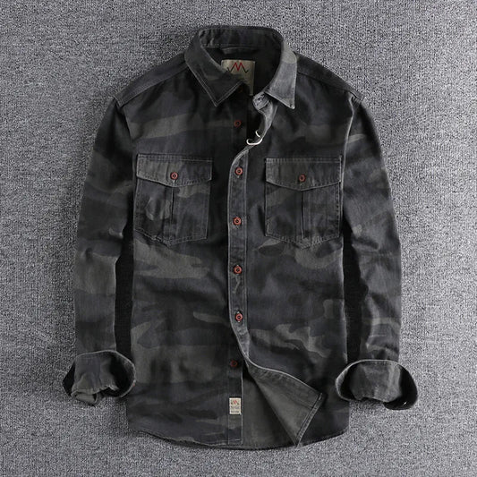 Men's camouflage button-up shirt with two chest pockets