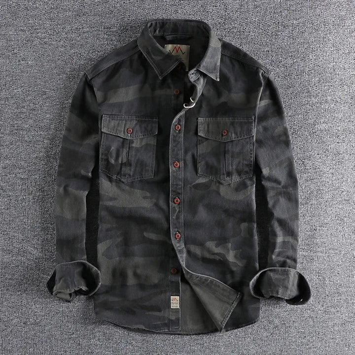 Men's camouflage button-up shirt with two chest pockets
