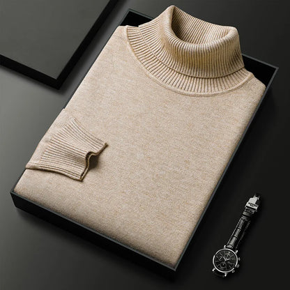 Unisex plain knit mock neck sweater with ribbed collar and cuffs