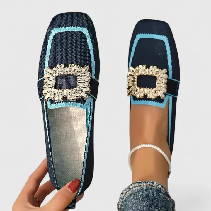 Women's square toe loafers with embellished decorative buckles