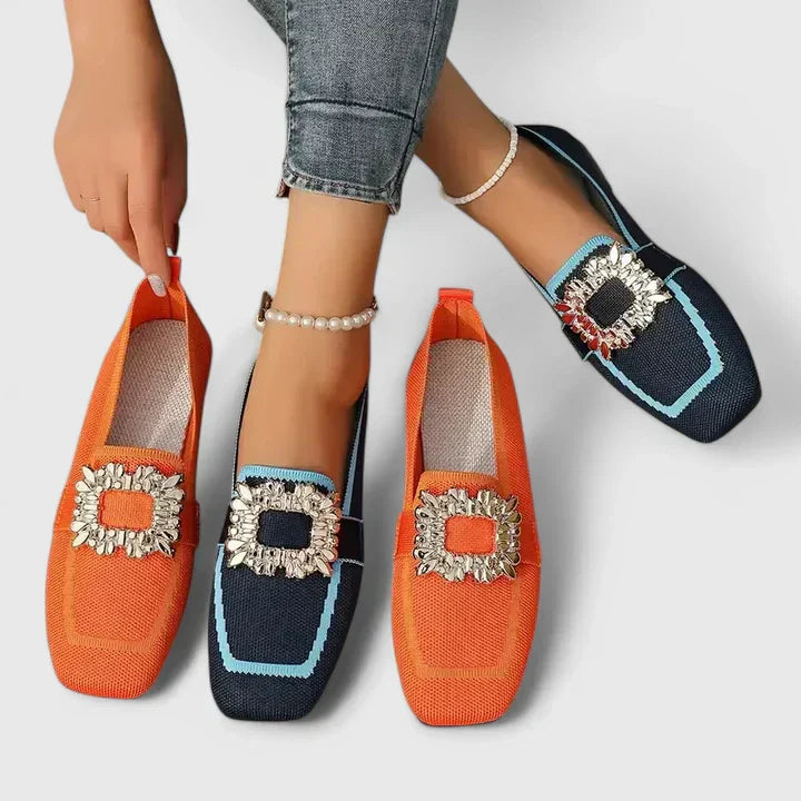 Women's square toe loafers with embellished decorative buckles