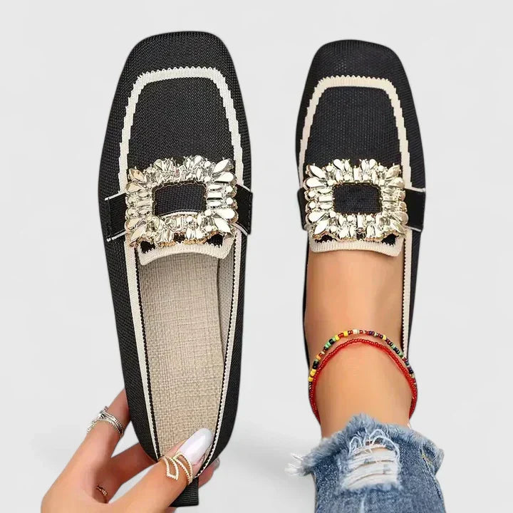 Women's square toe loafers with embellished decorative buckles