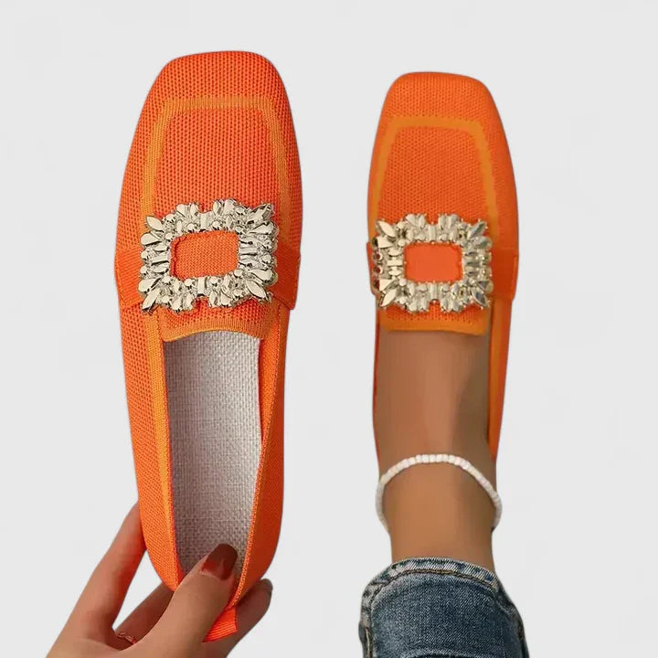 Women's square toe loafers with embellished decorative buckles