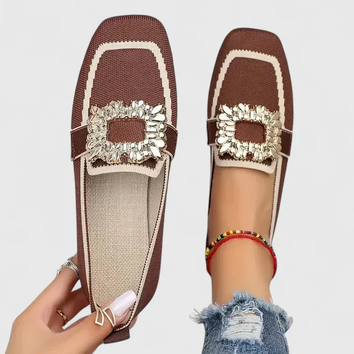 Women's square toe loafers with embellished decorative buckles