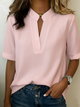 Women's half-sleeve V-neck blouse in light blue and dark blue