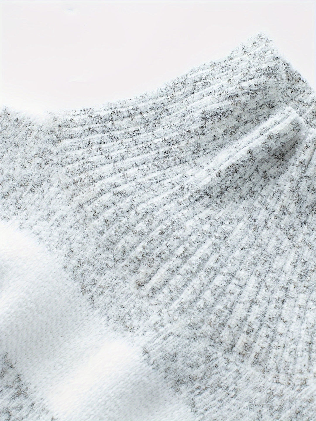 Women's grey and white striped roll neck sweater with long sleeves