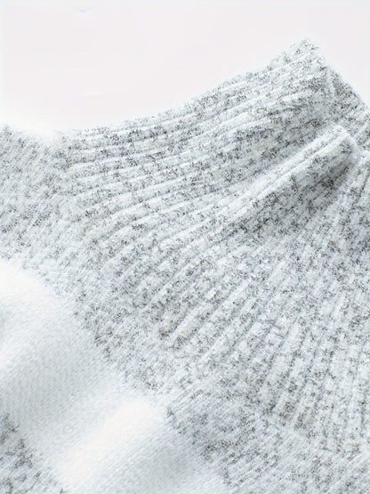 Women's grey and white striped roll neck sweater with long sleeves