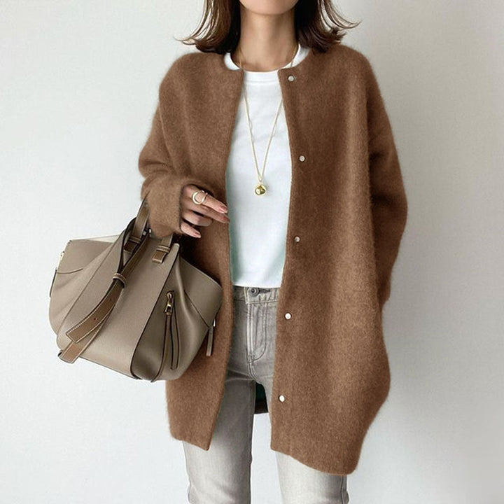 Women's long button-front textured cardigan