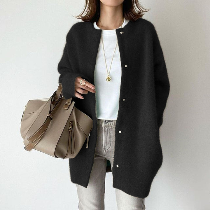 Women's long button-front textured cardigan