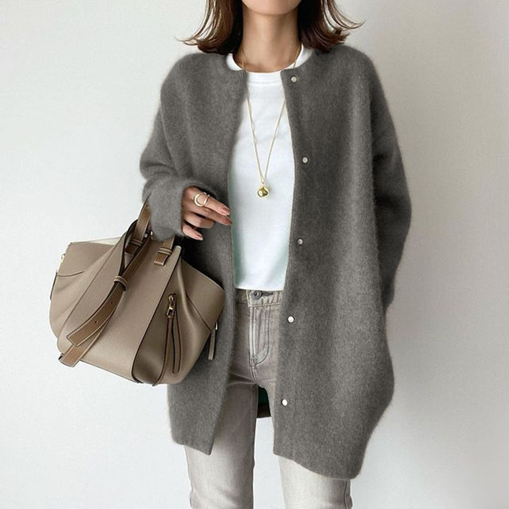 Women's long button-front textured cardigan