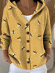 Women's hooded abstract pattern cardigan with buttons and long sleeves
