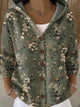 Women's hooded abstract pattern cardigan with buttons and long sleeves