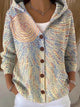 Women's hooded abstract pattern cardigan with buttons and long sleeves