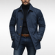Men's longline trench coat with pointed collar, button front and side pockets