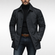 Men's longline trench coat with pointed collar, button front and side pockets