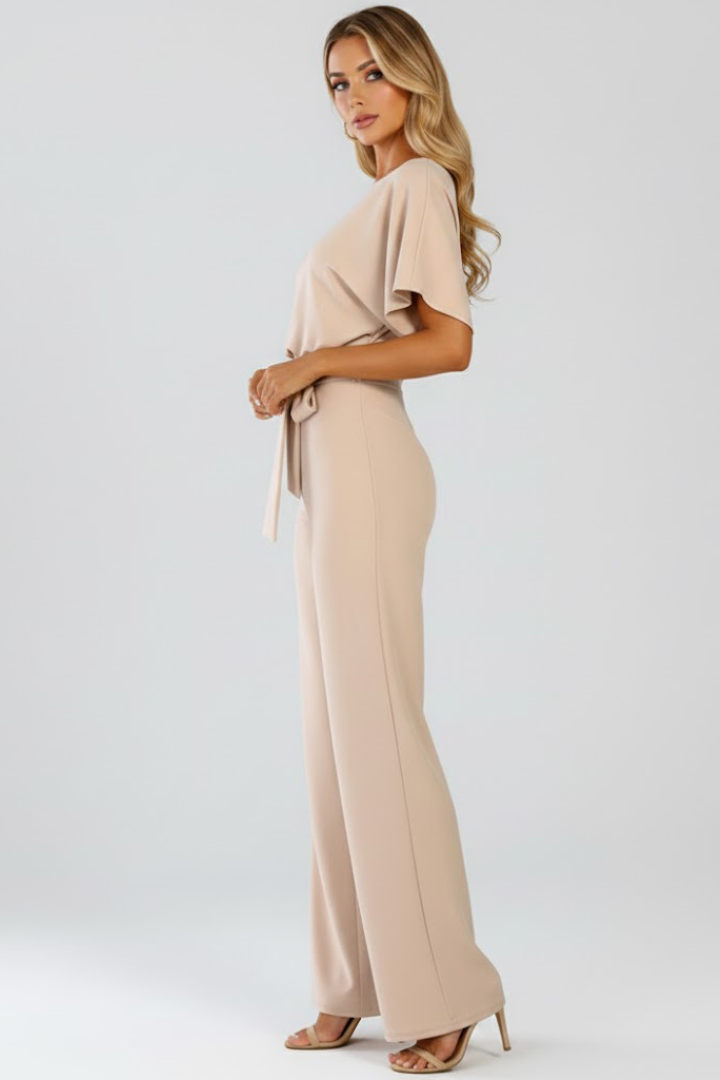 Women's Wide-Leg Jumpsuit with Belt – Tailored Structured One-Piece 4