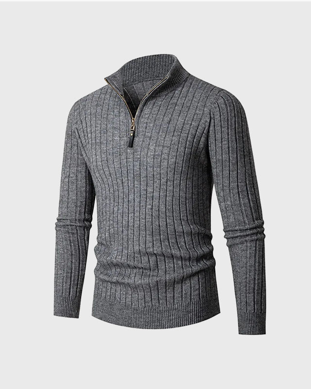 Ribbed high-collar half-zip sweater with long sleeves