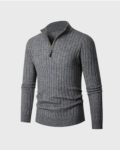 Ribbed high-collar half-zip sweater with long sleeves