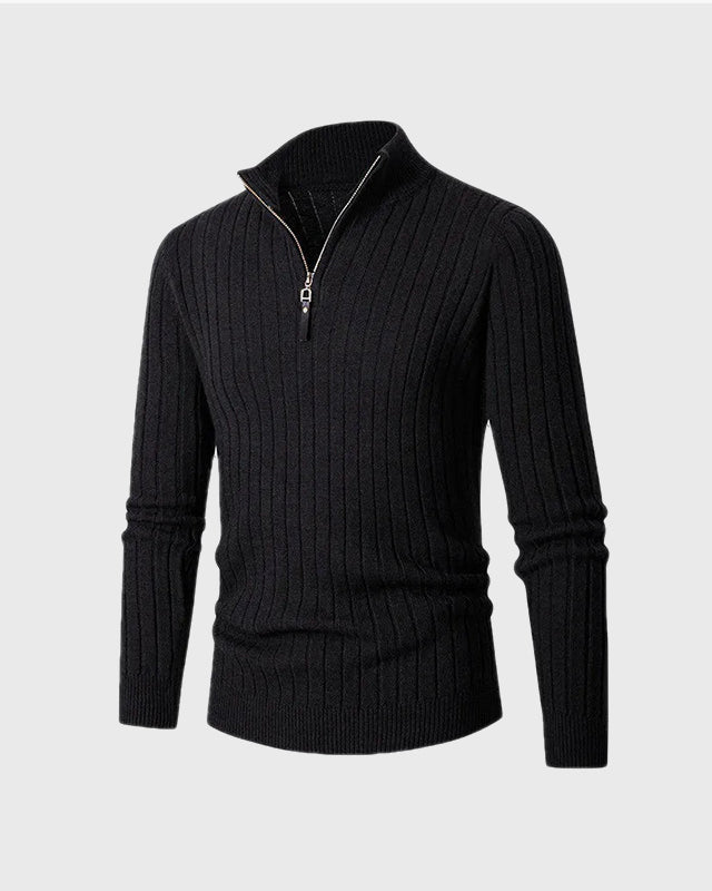 Ribbed high-collar half-zip sweater with long sleeves