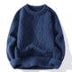 Men's cable knit crewneck sweater with long sleeves and ribbed trims