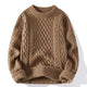 Men's cable knit crewneck sweater with long sleeves and ribbed trims