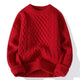 Men's cable knit crewneck sweater with long sleeves and ribbed trims