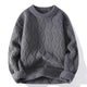 Men's cable knit crewneck sweater with long sleeves and ribbed trims