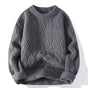 Men's cable knit crewneck sweater with long sleeves and ribbed trims