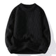 Men's cable knit crewneck sweater with long sleeves and ribbed trims