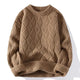 Men's cable knit crewneck sweater with long sleeves and ribbed trims