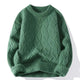Men's cable knit crewneck sweater with long sleeves and ribbed trims