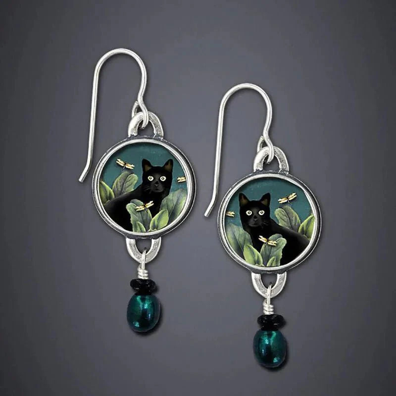 Talia Vintage Cat Dangle Earrings 0