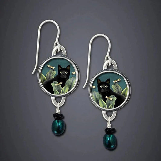 Talia Vintage Cat Dangle Earrings 0
